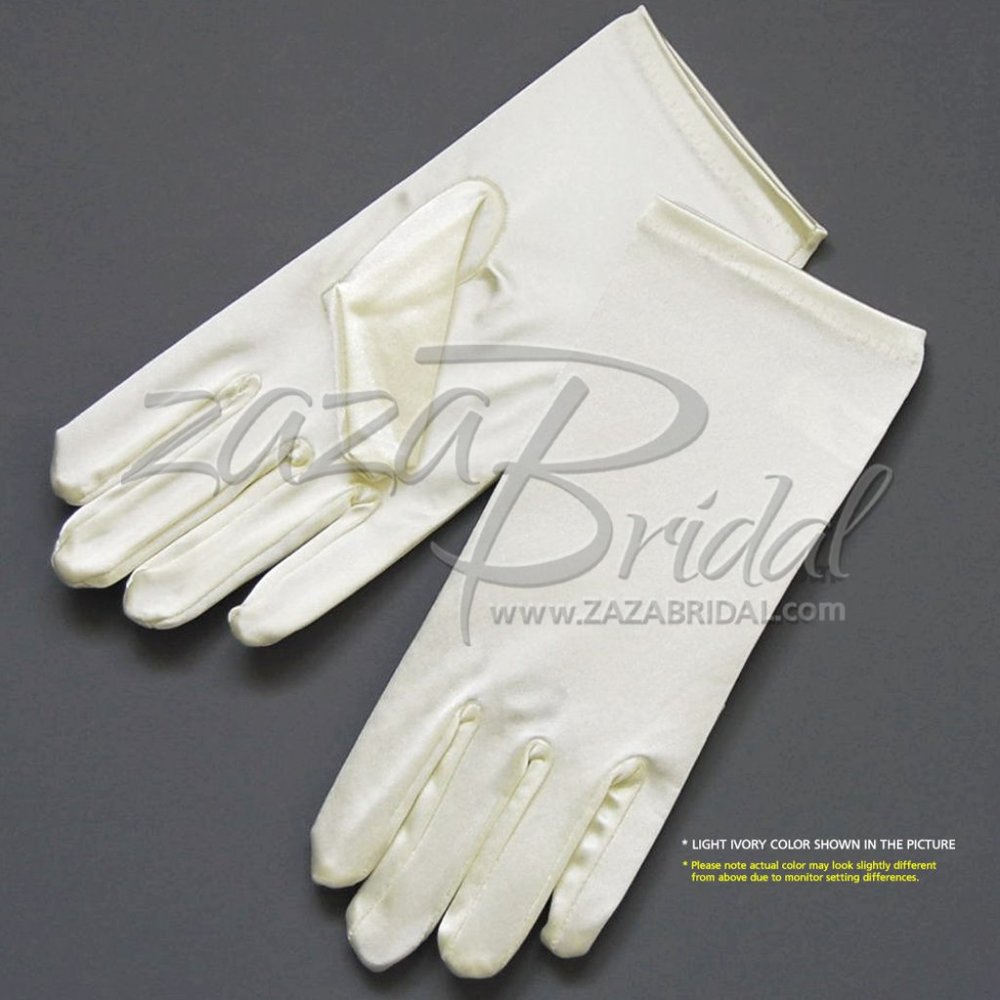Shiny Stretch Satin Dress Gloves Wrist Length 2BL - Light Ivory